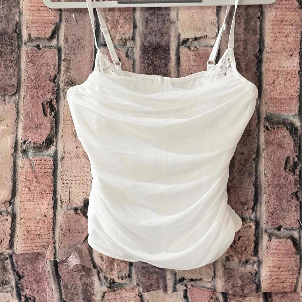 Ruched White Corset  Draped Camisole Top with Adjustable Straps